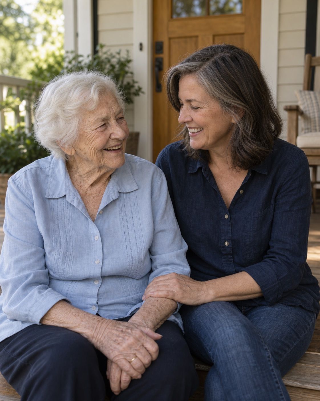 A mother and daughter sharing a relaxed moment